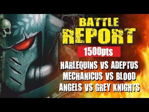 Harlequins vs Adeptus Mechanicus vs Blood Angels vs Grey Knights 1500pts Multiplayer Battle Report