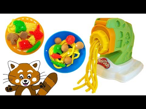 Pukkins gör spaghetti och köttbullar med en rolig pastamaskin från Play Doh - Lek med leksaker