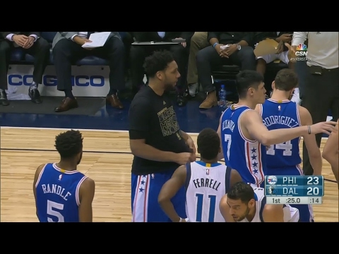 Jahlil Okafor Forgets to Remove his Warm-Up Shirt | Sixers vs Mavericks | 2017 NBA Season