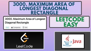 YouTube video 'Leetcode | 3000. Maximum Area of Longest Diagonal Rectangle | Easy | Java Solution'