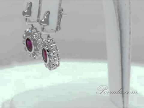 Ruby Diamond Drop Gemstone Earrings in White Gold [E7795]