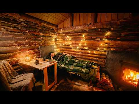 #12 The first night in a new log house. I built a bed and a table.