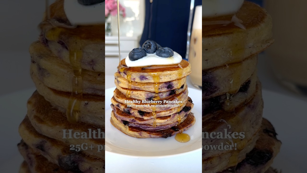Healthy Blueberry Pancakes🫐🥞 25G protein & 10G fiber! #breakfastideas #healthyrecipes #highprotein