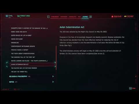 Cyberpunk 2077 Shard Reading ~ Avian Extermination Act
