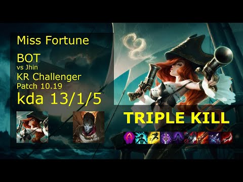 Miss Fortune ADC & Leona vs Jhin & Pantheon - KR Challenger 13/1/5 Patch 10.19 // [롤] 미스 포츈 vs 진