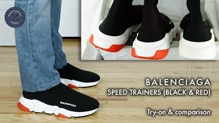 Balenciaga Men's Speed Trainers Sock Knit: Black/Red 2018 try-on & comparison