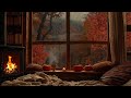 Cozy Fall Room Crackling Fireplace Gentle Rain And Scenic Window Views For Relaxation And Sleep