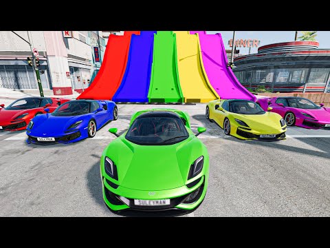 Cars vs Portal Trap Transportation with Slide Color - BeamNG.Drive