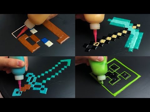 Minecraft Pancake Art: Steve, Creeper, Diamond Pickaxe, Diamond Sword