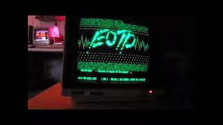 Tandy 1000EX 300 baud dial up modem to Empire of the Dragon BBS on VM-4 Monochrome monitor.