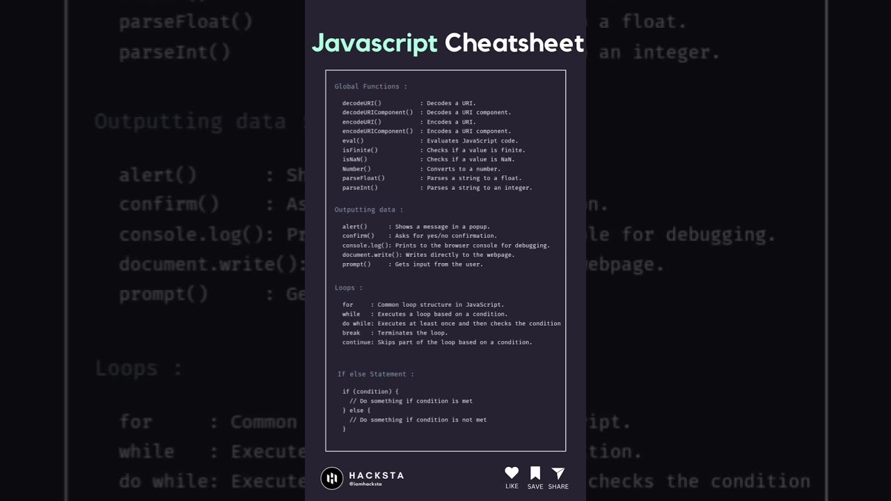 JavaScript Cheatsheet #coding #frontendcourse #js #trending #trend music