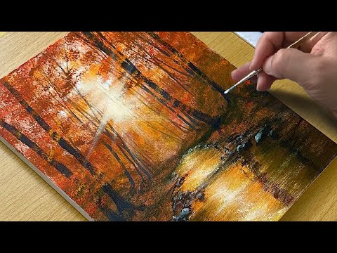 Easy Autumn Forest Painting Tutorial for Beginners / Acrylic Painting