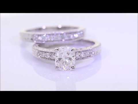 2.24 ctw Diamond Engagement and Wedding Ring Set - Cushion Cut D VS2 | BigDiamondsUSA