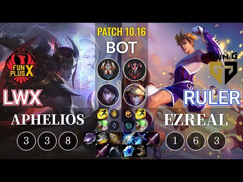FPX Lwx Aphelios vs GEN Ruler Ezreal Bot - KR Patch 10.16