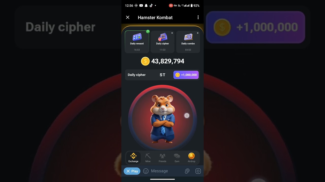 Cipher code join Hamster kombat 🐹https://t.me/hAmster_kombat_bot/start?startapp=kentId7380638347