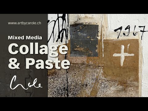 Einfache Collage mit Strukturpaste, Acrylfarben, Kaffee und Holzbeize – einfach ausprobieren!