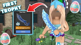 Claiming My FIRST TROPHY In MM2 (BLUE GINGERSCYTHE + GAMEPLAY)