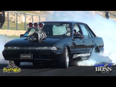 SUPERCHARGED VL CALAIS "RAMPAGE" ENGINE BAY FIRE AT BURNOUT BOSS