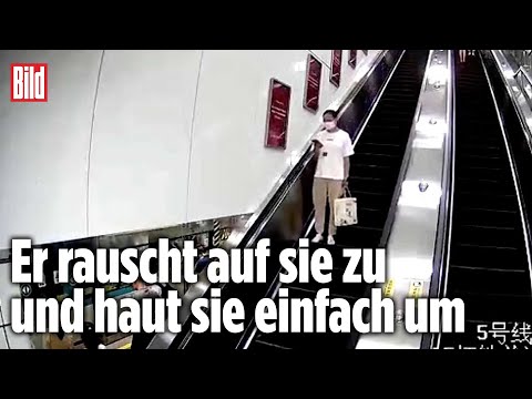 Unfall auf Rolltreppe: Koffer rast mit voller Wucht auf Frau zu