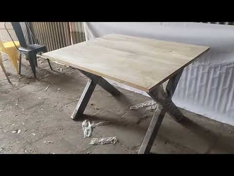 Iron dinning table with wooden top, 4 seater