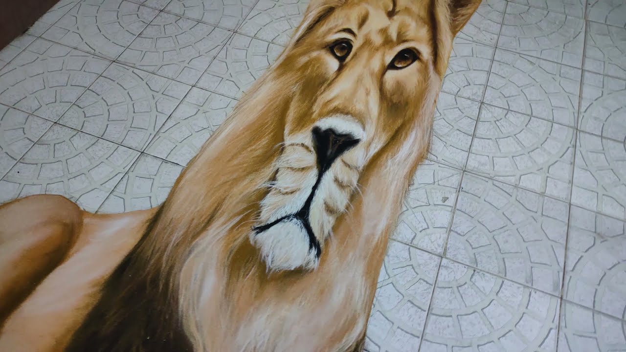  3d rangoli art lion by shikha sharma