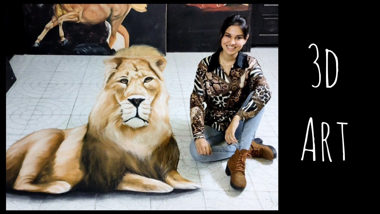  3d rangoli art lion by shikha sharma