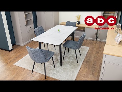 Set Masă Living Extensibilă KJT4711-1 Alb cu 4 Scaune Tapițate DCM2001AF Bej 1