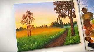 Sunrise And Foggy Weather | Acrylic Painting Tutorial |Landscape Painting For Beginners