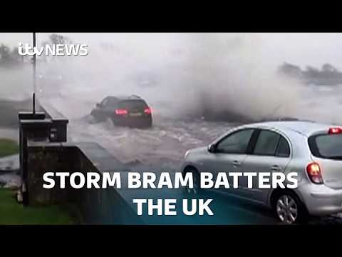 Storm Bram: Homes without power as storm makes its mark across the UK | ITV News