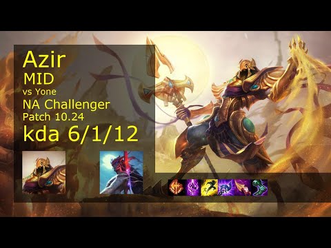 Azir Mid vs Yone - NA Challenger 6/1/12 Patch 10.24 Gameplay