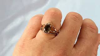 Vintage Pear Cut Salt & Pepper Diamond Bridal Set Wedding Ring, 14K Rose Gold Pave Diamond Band