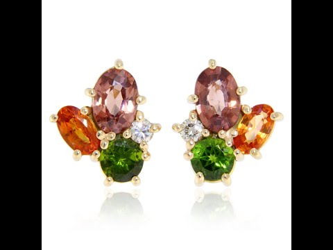Cercei Aur 14k Crom Diopsid Safir Orange Zircon Diamante Naturale