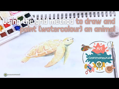 Art with Grammarsaurus - Chromatic - Using the grid method to draw and paint (watercolour) an animal