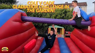Cole V Cade Gladiator Challenge! Huge Inflatable Gladiator Challenge in the Garden!