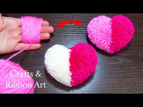 Easy Woolen Craft Ideas with Fingers - DIY Pom Pom Heart - How to Make Beautiful Heart with Wool