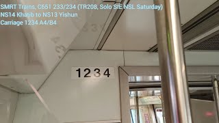 [Solo SIE Running/No Regen Brake] SMRT Trains - SIE C651 [233/234] [Khatib → Yishun]