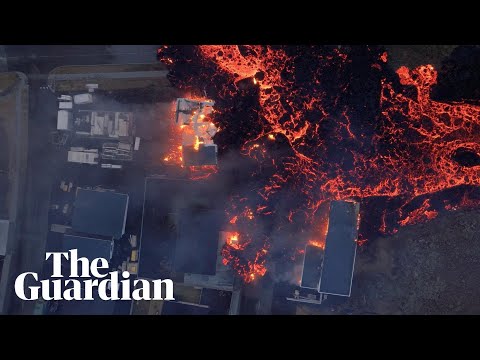 Drone footage shows lava engulfing Grindavík in Iceland