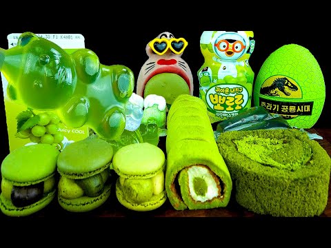 ASMR MUKBANG :) Green Dessert 초록색 디저트 먹방 Dinosaur DIY Mukbang Eating Show!