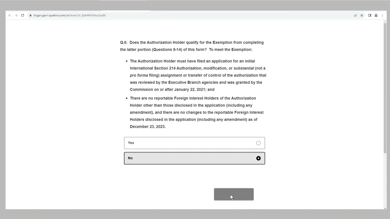 One-Time Information Collection: An Example of a Filing with Reportable Foreign Ownership