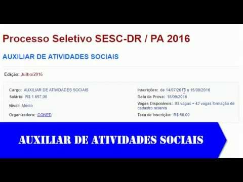 Edital Concurso SESC-DR/PA 2016 - Auxiliar de Atividades Sociais