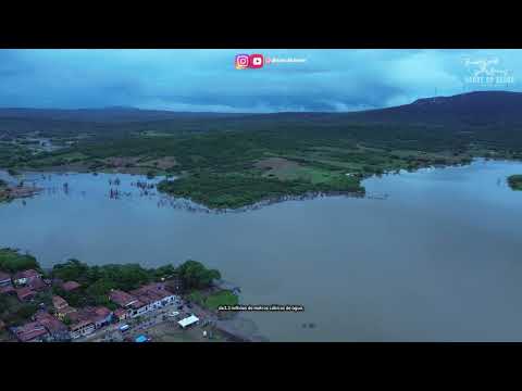Sangria do Açude Cachoeira em Lajes Pintadas RN,Imagens Aéreas no final de tarde de 8 de março 2026