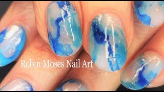 Peaceful Blue Water Nail Art Tutorial | Easy Watercolor Yoga Nails Design