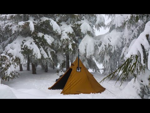 Hot Tent Winter Camping in Deep Snow