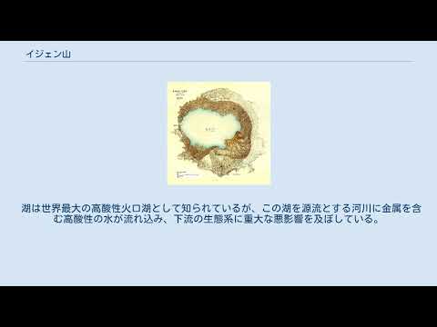 ラウン(灰色の火口)に付着したイジェン(カルデラと南の火山丘)の衛星画像。