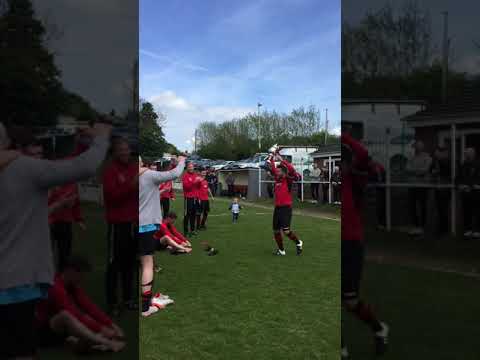 Skipper Danny Hughes collecting the SCSL Div 1 League Trophy 16/17 season