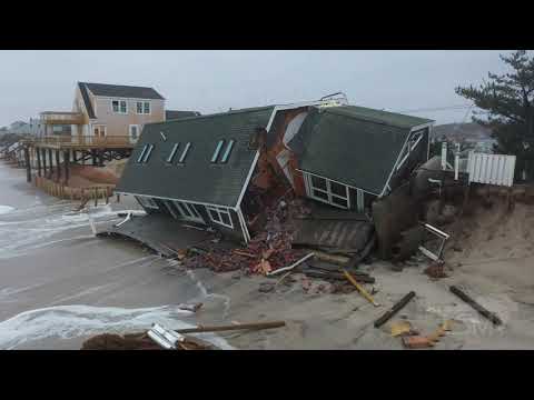 02-02-2021 Sandwich, MA -  Nor’easter , huge waves collapse home into Ocean, beach erosion, drone