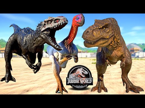 Grimmified Skin Indominus REX vs Tyrannosaurus REX Fighting & Breakout 🌍 JURASSIC WORLD EVOLUTION