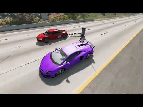 Chained Cars vs Bollards – BeamNG.Drive