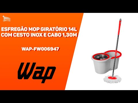 Esfregão MOP Giratório 14L com Cesto Inox e Cabo 1,30m WAP-FW006947 - Video