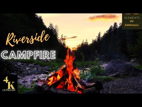 Riverbank Campfire: Serene Nature Ambiance with Soothing Crackling Fire Sounds - 2 Hours 4K UHD